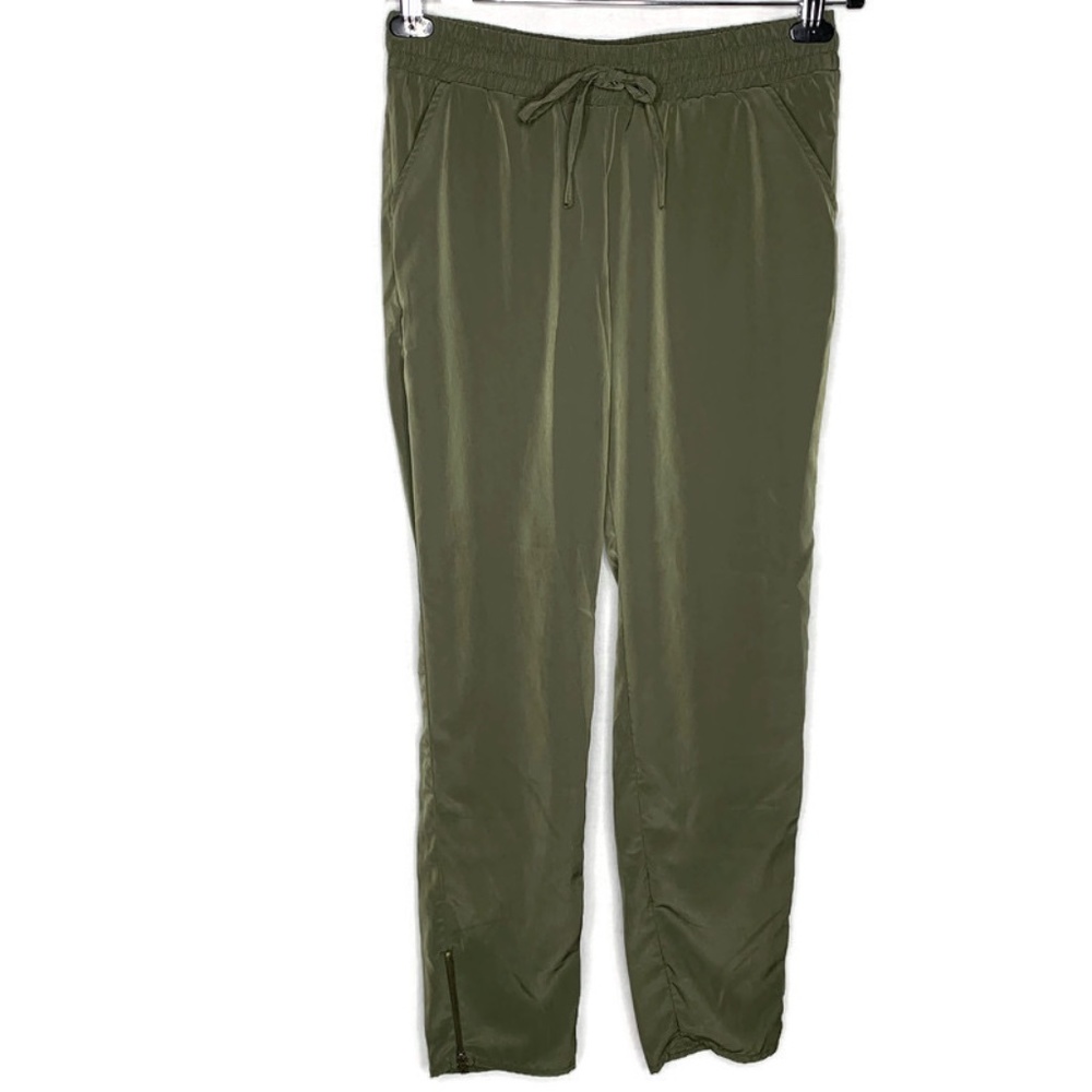 Wyld Heart Green Pants Tie Waist Zip Ankle